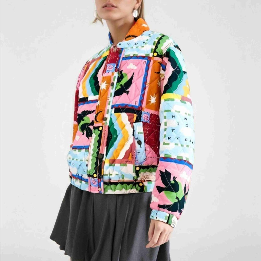 Bohemian Printed Y2K Quilted Patchwork Women's Puffer Jacket M